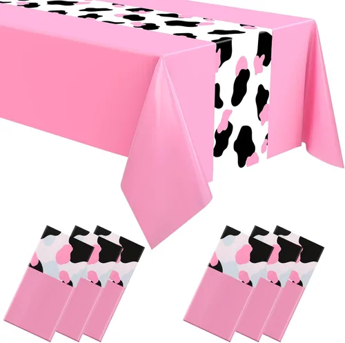 Miniatura 8 de Oudain Mantel de vaca para fiesta, camino de mesa de vaca vaquera, estampado rectangular, suministros de decoración inspirados en fiestas de Rosa