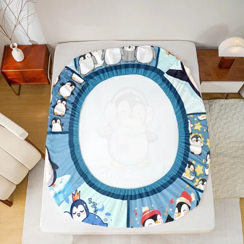 Miniatura 6 de Juego de sábanas de dibujos animados para niños, tamaño King, bonito juego de ropa de cama de esquí de animales árticos, decoración de habitación