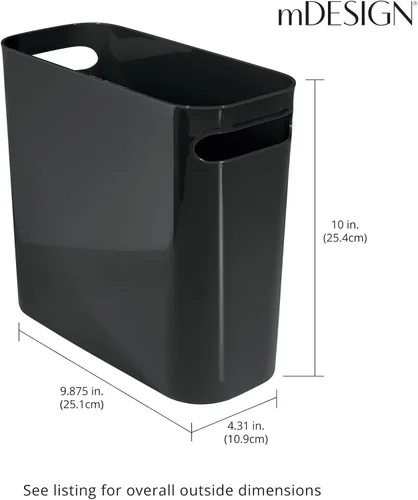 Miniatura 3 de mDesign - Pequeña papelera rectangular de plástico para basura, recipiente para basura con asas para baño, cocina, oficina en casa, dormitorio, Negro