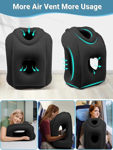 Miniatura 4 de Maliton Almohada inflable de viaje para avión para dormir cómodamente y aliviar el dolor de cuello y hombro, almohada inflable para la cabeza