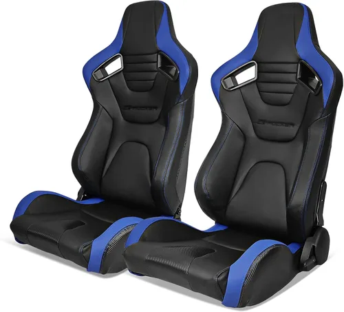 Miniatura 26 de IKON MOTORSPORTS, Asiento universal de carreras PU + cuero de carbono + gamuza, con deslizadores dobles, asiento deportivo reclinable negro