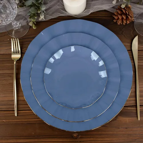 Miniatura 192 de Tableclothsfactory Paquete de 10 platos redondos de plástico negro de 6 pulgadas para ensalada de postre, platos desechables con borde ondulado