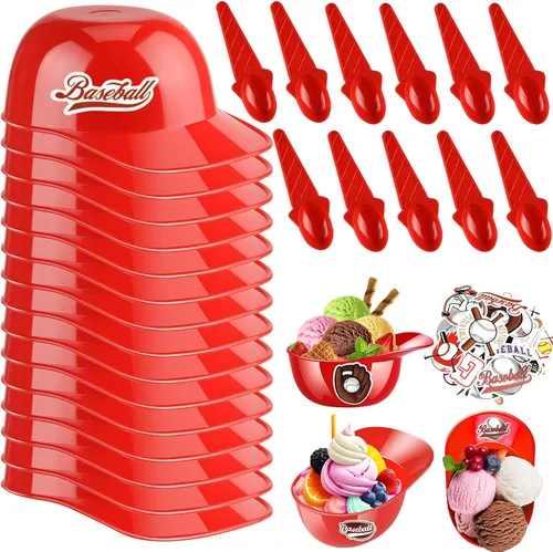 Miniatura 8 de MEEZY Juego de 16 cuencos de helado con diseño de casco de béisbol con 8 mini tazas de postre y 8 cucharas, 8 onzas. Cuencos reutilizables