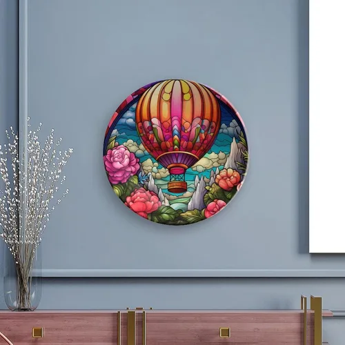 Miniatura 5 de Platos decorativos, placa de cerámica con estampado de globos de aire caliente, plato de cena tambaleante con soporte de exhibición, decoración