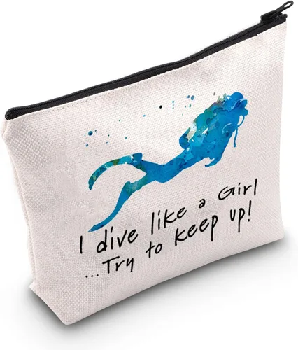 POFULL Regalo para niña de buceo I Dive Like A Girl Try To Keep Up Cosmetic Bag Buceo amante regalo, Buceo como una bolsa de niña