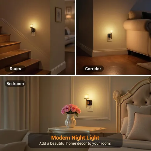 Miniatura 6 de JandCase Luz Nocturna de Vela, Luces Nocturnas que se Enchufan a la Pared, Blanco Suave 3000K, Brillo Ajustable 0-100LM, Sensor de Anochecer a