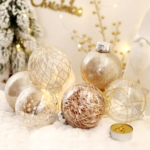 Miniatura 5 de Adornos de bola de Navidad de plástico transparente, 30 bolas de champán de 2.36 pulgadas para decoración de árboles, inastillables para regalos