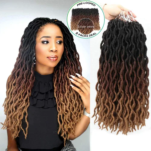 Miniatura 13 de Eliza Rastas gitanas onduladas de 18 pulgadas, cabello de ganchillo suave, 6 paquetes de trenzas sintéticas de diosa, raíces africanas, extensiones