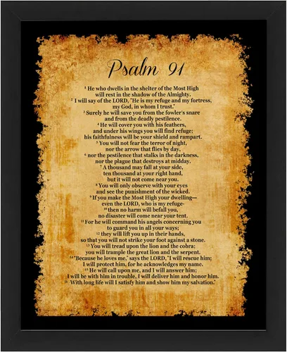 Salmo 91 - Impresión artística cristiana vintage para pared, versículo bíblico inspirador, arte de pared para decoración del hogar, oficina,