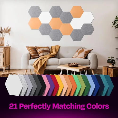 Miniatura 5 de Paneles insonorizantes de alta densidad para pared, forma hexagonal, paquete de 12 unidades de 14" x 12.1" x 0.4", color gris guijarro