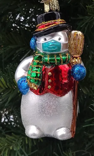 Old World Christmas Adornos de muñeco de nieve con máscara facial Adornos soplados de vidrio para árbol de Navidad Multicolor