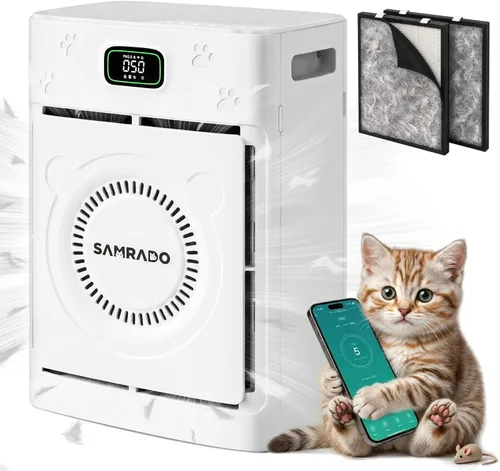 Purificador de aire para el pelo de mascotas con filtros HEPA H13 lavables de doble cara para el hogar, habitación grande de hasta 2500 pies Blanco