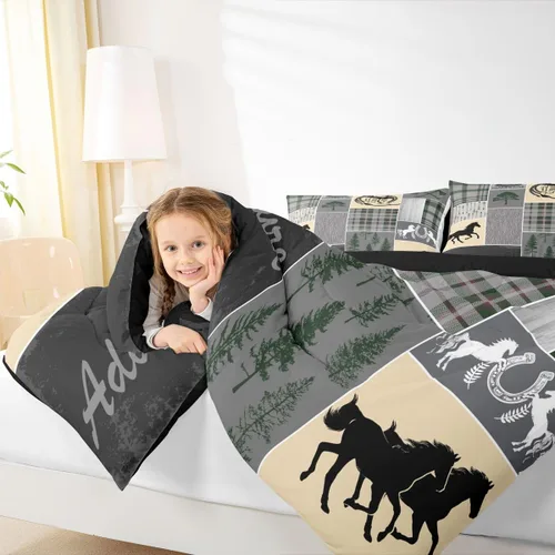 Miniatura 170 de Juego de edredón de oso y ciervo, tamaño individual, ropa de cama de animales salvajes de caza, colcha rústica de cabaña, casa de campo, cuadros