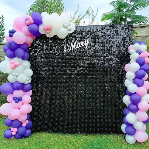 Miniatura 20 de 12 paneles cuadrados de lentejuelas brillantes para pared color azul claro (Baby Blue) telón de fondo decorativo para fiestas de bodas