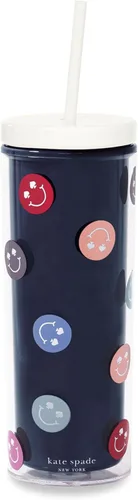 Miniatura 14 de kate spade new york Vaso aislado con popote reutilizable, taza de viaje de acrílico negro de 24 onzas con tapa, lunares Polka Dots