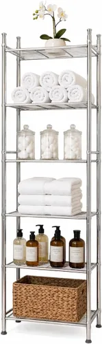 Honey-Can-Do BTH-03484 Estante de baño de metal de 6 niveles, 12.6 pulgadas de largo x 11 pulgadas de ancho x 59.8 pulgadas de alto, cromado
