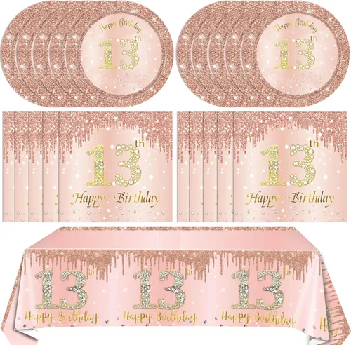 Miniatura 10 de 41 piezas de decoración de cumpleaños número 60 para mujeres, oro rosa, suministros de cumpleaños de sesenta años, platos, servilletas, mantel, 60
