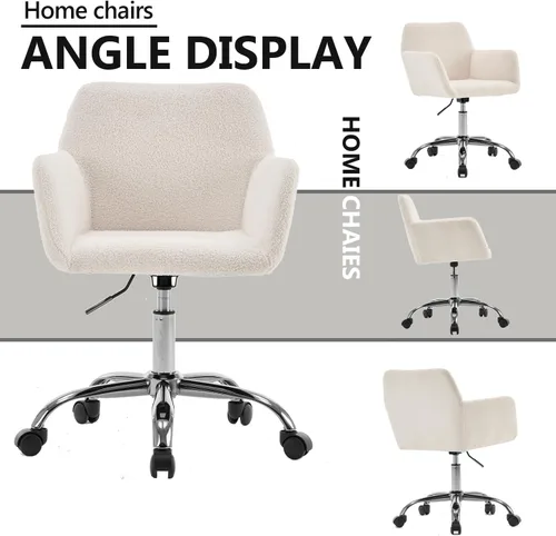 Miniatura 9 de Silla moderna de piel sintética para oficina en casa, silla tapizada de piel sintética, bonita silla de escritorio peluda blanca con ruedas y base