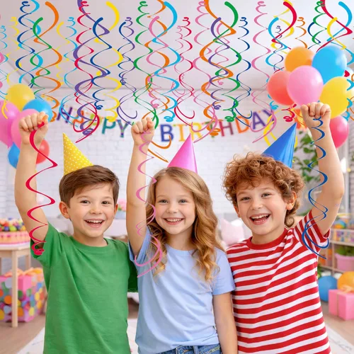 Miniatura 7 de HonuGoGo Juego de 48 piezas de remolinos de papel multicolor – Remolinos colgantes para fiesta de cumpleaños, baby shower, boda y decoración