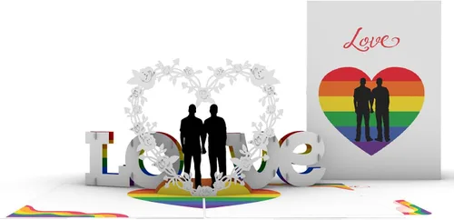 iGifts And Cards Tarjeta desplegable 3D de corazón gay – Escultura floral Love is Love para el mes del orgullo, boda, aniversario y salida – Regalo