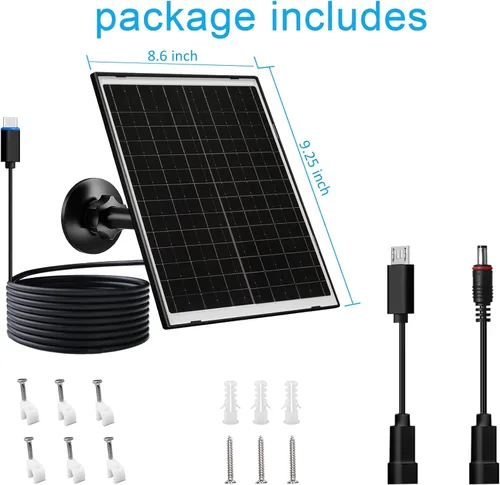 Miniatura 2 de Zivif Panel solar para cámara de seguridad, cargador solar de 7 W con puerto micro USB y USB-C, panel solar USB C impermeable IP65 para cámaras