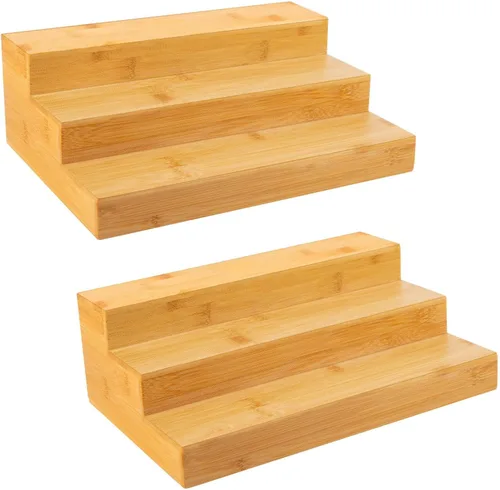 Organizador de especias de bambú para gabinete, paquete de 2, estante de 3 niveles, soporte de almacenamiento de condimentos para despensa de