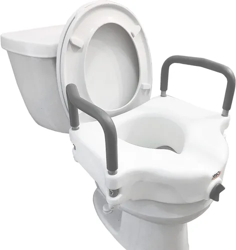 Carex Asiento de inodoro elevado de 4.5 pulgadas con brazos, soporta hasta 300 libras de capacidad, eleva y eleva el asiento de inodoro para