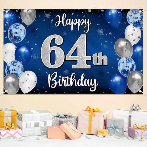 Miniatura 146 de Decoración de feliz cumpleaños 35, globo azul y plateado de 35 años, cartel grande de telón de fondo de cumpleaños, suministros para fiesta de 35th