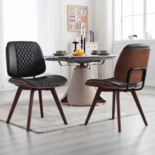 Miniatura 13 de BV - Juego de 2 sillas de comedor, sillas de cocina sin brazos de piel sintética en estilo moderno de nogal, silla auxiliar de madera curvada