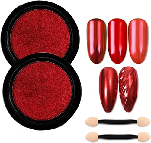 Polvo de uñas cromado rojo, espejo de uñas de Navidad, polvo holográfico, metálico, efecto de espejo, manicura, pigmento con purpurina, decoraciones