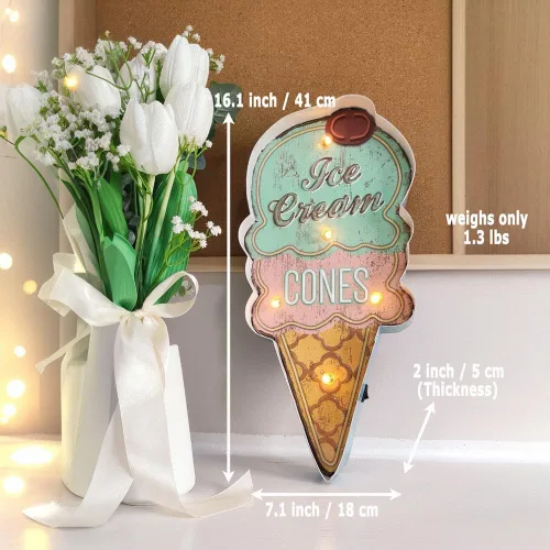 Miniatura 2 de Luz LED retro con forma de helado para decoración de pared, luz nocturna alimentada por batería para dormitorio, sala de estar, habitación