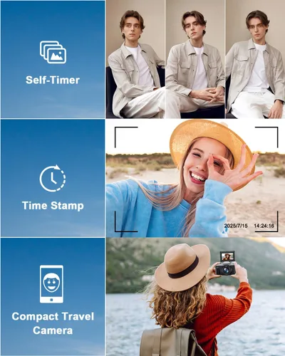 Miniatura 8 de Cámara digital 4K para fotografía, WiFi de 64 megapíxeles con enfoque automático para videoblogs en YouTube, pantalla giratoria de 3" y 180°, zoom