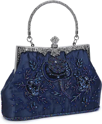 UBORSE Bolso de noche con lentejuelas bordadas para mujer grande para boda fiesta estilo vintage