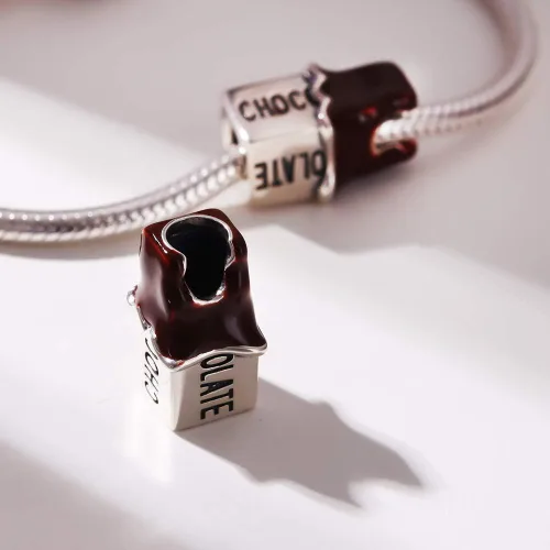 Miniatura 4 de Dijes de chocolate esmaltado marrón de plata de ley 925 con dije de cristal de sandía, colgantes de limón para pulseras Pandora