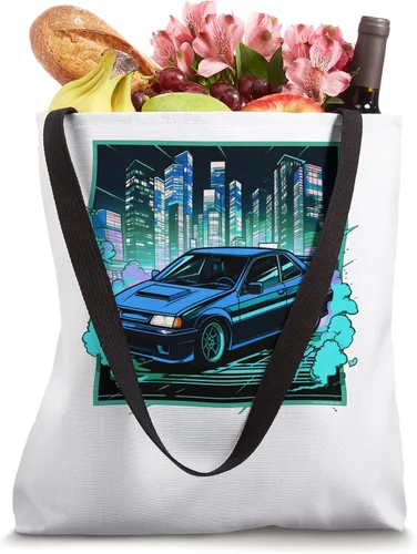Miniatura 4 de Synthwave JDM Japanese Drifting Sports Car Cool Retro 1980s Tote Bag
