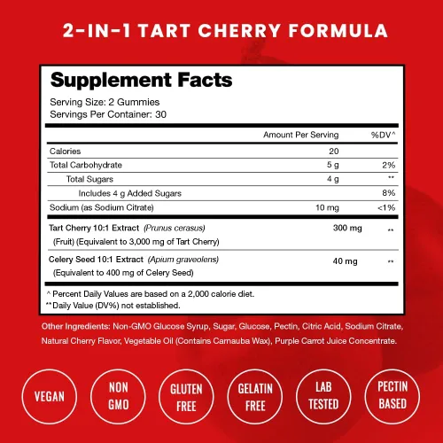 Miniatura 2 de NutraChamps Gomitas de cereza ácida, 3000 mg de extracto de cereza ácida con semilla de apio, suplemento de limpieza de ácido úrico, antioxidante