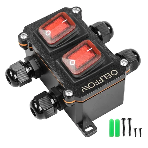Miniatura 12 de Interruptor de palanca de encendido/apagado impermeable doble con botón de palanca de luz roja, interruptor de cable en línea DPST AC/DC 20A-125V