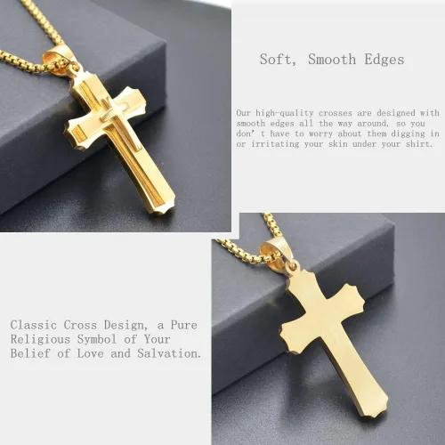 Miniatura 5 de OLEVS Collar con colgante de cruz para hombre, collar grande con colgante de cruz de acero inoxidable para hombres y mujeres