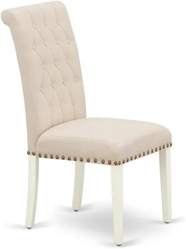 Miniatura 5 de East West Furniture ANBR3-LWH-02 Juego de mesa de comedor de 3 piezas contiene una mesa de comedor redonda con pedestal y 2 sillas tapizadas de tela