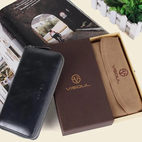 Miniatura 6 de VISOUL Cartera larga de cuero con cremallera para hombres y mujeres con bloqueo RFID, cartera larga de embrague grande con cremallera, Negro