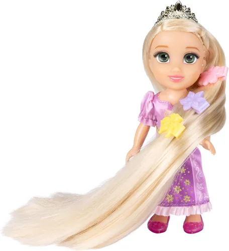 Miniatura 4 de Disney Princess Rapunzel Doll Muñeca Rapunzel de pelo largo Petite con Pascal, en moda de vestir púrpura y blanco
