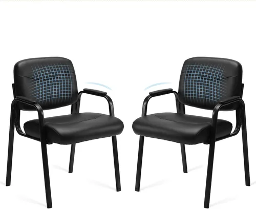 Miniatura 12 de Sweetcrispy Juego de 4 Sillas de Recepción para Invitados en Sala de Espera de Oficina, Silla Estacionaria de Cuero Sin Ruedas con Brazos Acolchados