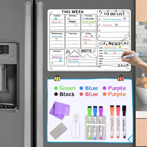Miniatura 5 de Pizarra blanca magnética acrílica para refrigerador, calendario acrílico para refrigerador, pizarra blanca de borrado en seco para refrigerador