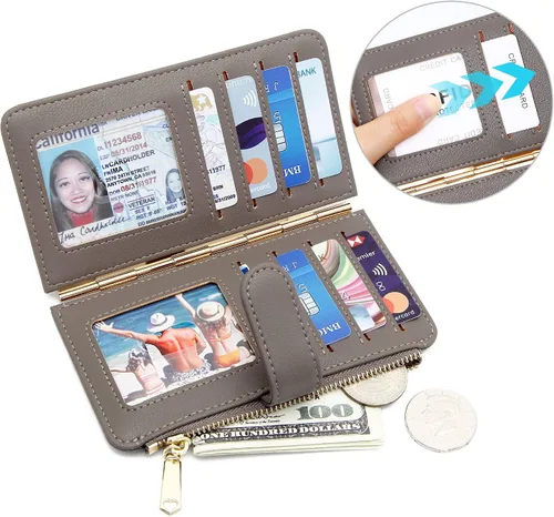 Miniatura 3 de Badiya Tarjetero de crédito para mujer, cartera RFID para mujer, organizador de tarjetas plegable delgado con funda para múltiples tarjetas