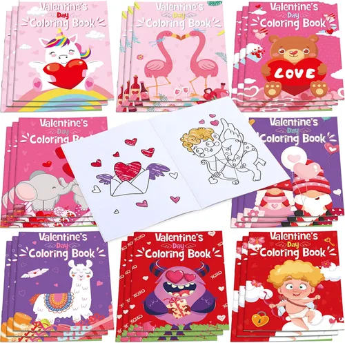 Censen 24 piezas de libro para colorear de San Valentín páginas de regalo de San Valentín Cupido Tarjeta para colorear Corazón Elefante Unicornio