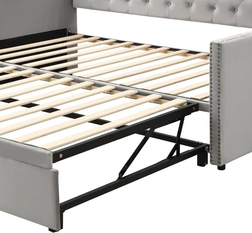 Miniatura 7 de Harper & Bright Designs Sofá cama extensible de terciopelo de tamaño individual con nido desplegable, marco de sofá cama individual a King con Gris