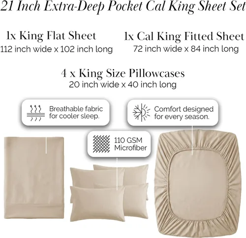 Miniatura 406 de Southshore Fine Living, Inc. Juego de 7 piezas de sábanas King divididas para cama ajustable, juego de sábanas King divididas con bolsillo de 21