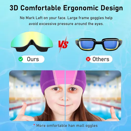 Miniatura 5 de Gafas de natación para niños, gafas de natación polarizadas para niños, visión amplia, antivaho sin fugas, gafas de natación para edades de 4 a 16 C
