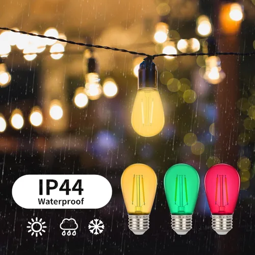 Miniatura 7 de Leadleds Paquete de 15 bombillas LED S14 de colores para tiras de luces de exteriores, bombillas de repuesto inastillables de 2 W para luces