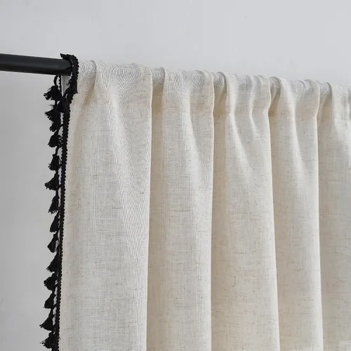 Miniatura 3 de Cortinas cortas para ventana pequeña, mezcla de lino natural, estilo campestre, 45 pulgadas de largo, para cocina, 40 pulgadas de ancho x 45